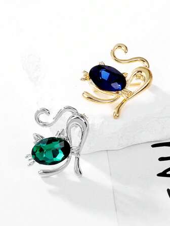 1pc Cute Crystal Cat Brooch, European & American Niche Anti-Slip Clothing Accessory Versatile Animal Lapel Pin Backpack For School