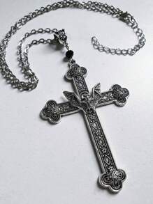 1 Stück Retro Fledermaus Kreuz Gotik Stil Metall Silberfarben Halskette Anhänger, geeignet für besondere Anlässe, Partys und Veranstaltungen