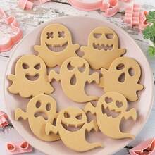 10pcs Halloween Ghost Cookie Cutter Molds Set, Cartoon Ghost Expression Cookie Cutter, 3D Stereoscopic Cookie Cutter Mold For DIY Baking, Plastic Cartoon Ghost Baking Mold For Christmas, Halloween, Thanksgiving Holiday Pastries - Creative Baking Tool - Multicolor - View 3