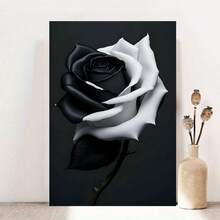 Arte de pared enmarcado con rosas en blanco y negro, póster moderno de impresión de rosas, decoración de pared de pintura, flor de campo para sala de estar, dormitorio, baño, granja, decoración del hogar, decoración creativa del hogar, pósters decorativos de alta calidad, dormitorio, gimnasio, bar, cafetería, arcade, decoración de pared de sala de estar, regalo perfecto. - Enmarcado - Ver 2