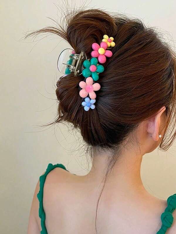 1pc Candy-Color Dopamine Flower Y2K Glitter Five-Pointed Star Hairclip, Sweet Style Hair Claws Claw Clips Hair Clips Hair Jaw Clip Hair Clamps Hair Clutch Hair Catcher Clip