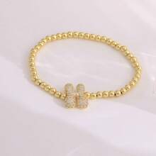 1pc, 18k Gold Plated A-Z Initial Bubble Bracelet Classic Fashion CZ Pave Charm Beads Stretch Design Gift