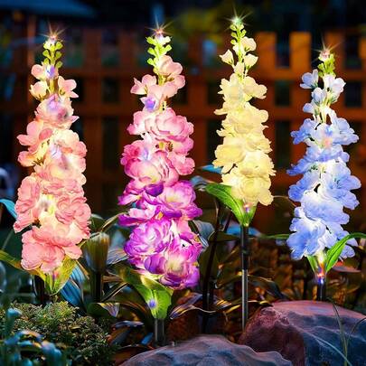 1pc/2pcs Solar Powered Hyacinth Lawn Lights, Rainbow Colored Hyacinth Garden Lights, LED Garden Decoration Outdoor Lighting Landscape Lights, Plastic Materials Used For Garden, Courtyard, Terrace, Park, Lawn, And Channel Decoration