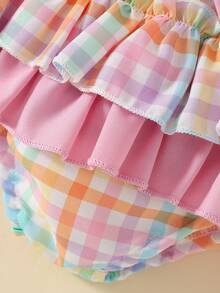 Bộ 3 món/Bộ đồ bơi cho bé gái gồm áo dây mảnh trang trí nơ 3D nhiều màu + váy xếp ly đôi + mũ - Nhiều màu - Xem 4