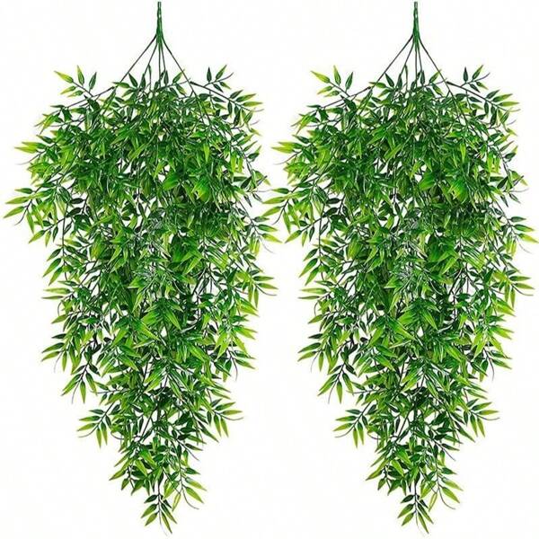 2/4PCS Outdoor Artificial Flower Hanging Eucalyptus Plants Silk Morning Glory/Bamboo Leaves/Eucalyptus Leaves Vine UV Resistant Green Plants Anniversary Graduation Ceremony Wedding Party Family Office Porch Garden Courtyard Wall Spring/Summer Decoration