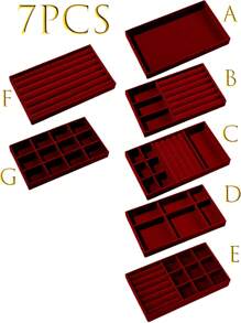 9/1 Pc, Burgundy Velvet Jewelry Tray, Large Capacity Jewelry Storage Box, Independent Compartments, Stackable Jewelry Display Stand, Can Hold Earrings, Necklaces, Bracelets, Rings, Hairpins, Hairbands, Etc. Valentine's Day Velvet Jewelry Tray