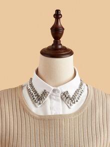 1 Pc High Quality Luxurious Sparkling Rhinestone Detachable Collar, Versatile Solid Color Elegant Polyester Collar, Suitable For Autumn/Winter - White - View 4