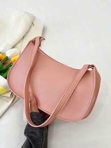 Solid Color Minimalist Zipper Shoulder Bag, Fashionable Crescent-Shaped Bag, Zipper Shoulder Bag Faux Leather Solid Color Wallet Burgundy Lingerie Pouch, Ideal New Year Gift Fashionable Burgundy Lingerie Pouch - Pink - View 4