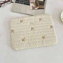 Cute Lingge Embroidered Bow Tablet Bag Laptop Bag Compatible With Macbook Full Of Girl Hearts