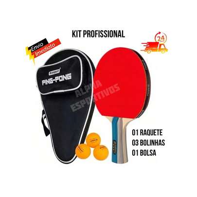 Kit Raquete profissional + 3 bolinha de Ping Pong Tênis de Mesa 3 estrelas + Capa da Raquete