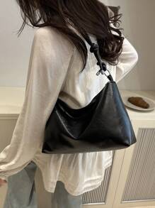 Bolso bandolera, de hombro y de mano minimalista con forma de media luna y correa ajustable, para mujer