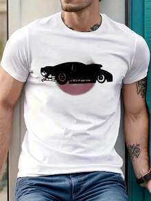 T-shirt da uomo con grafica Muscle Car, t-shirt girocollo da uomo, 220 g/m², estiva, in puro cotone, manica corta (1 pezzo)
