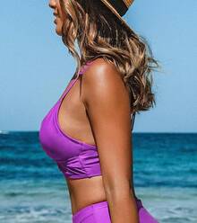 Women's Bikini Top Bathing Suit V Neck Adjustable Spaghetti Straps Twist Front - Purple - View 3