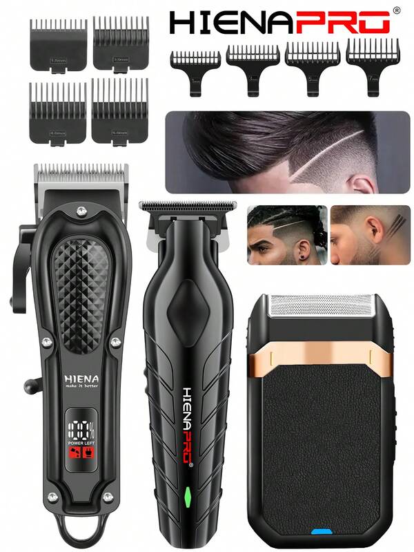  HIENA 1/2/3pcs Professional Cordless Men's Hair Clipper & Beard Grooming Kit, Rechargeable Electric Hair Trimmers & Electric Shaver Beard Trimmer For Men, Home Barber Hair Tools, Gifts For Men, Dad Gifts On Christmas