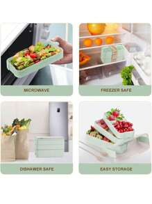 Caja de almuerzo de triple capa, 3 compartimentos, apta para microondas y lavavajillas, apilable, incluye tenedor y cuchara