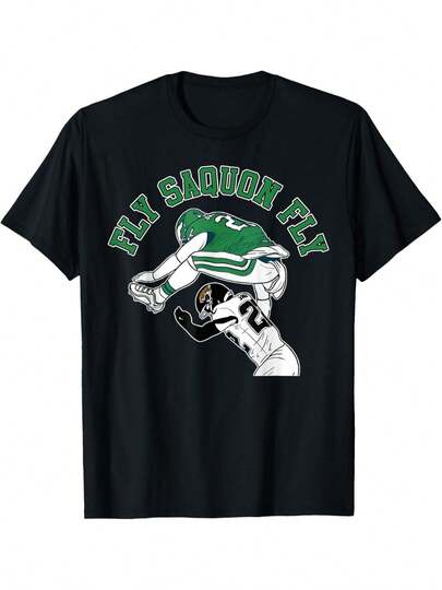 Camiseta gráfica Fly Saquon, 100% algodón, cuello redondo casual, ajuste regular, ligera elasticidad, tejido de punto, 220 GSM, para adultos, camiseta de moda inspirada en el deporte