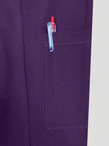 Conjunto de uniforme de pijama médico con top de cuello en V de manga corta y pantalones con abertura en la pierna, con bolsillos, para enfermería, veterinaria, hospital o cuidados privados, primavera - Morado Violeta - Ver 11