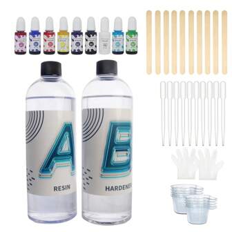 1000 ml kristalheldere, anti-vergelende, bubbelvrije, zelfnivellerende epoxyharskit - 1:1 verhouding, slagvaste lijm voor sieraden, kunst, tafelbladen, mallen en doe-het-zelf-knutselwerkjes