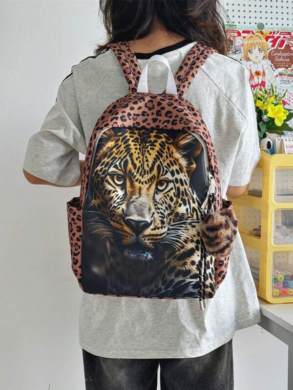 New Leopard Print Backpack, Stylish & Design, Wear-Resistant, Suitable For Men And Women, Casual, Travel, Outdoor Hiking, Badminton, Large Capacity Mountaineering Bag
