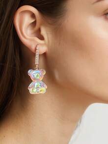 1 对锆石泰迪熊耳钉，时尚潮流女式耳环