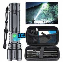 Linternas LED recargables, linterna táctica LED superbrillante con pantalla de potencia, zoomable, con luz COB, potente linterna de mano para acampar y hacer senderismo (paquete de 2). El mejor regalo. - Negro - Ver 1