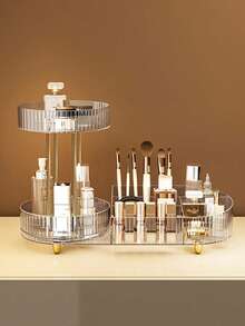 1 pieza Organizador giratorio para baño, estantería para exhibir cosméticos y perfumes, estantería de almacenamiento de doble capa con compartimientos, gabinete giratorio de 360° para el almacenamiento de belleza, apto para cosméticos, lápices labiales, decoración del hogar - Multicolor - Ver 7