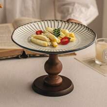 1 Stück chinesische hochwertige Keramik Obstschale im Vintage-Stil, Retro Holz-Hochfuß Obstplatte, Keramik Obstschale für Wohnzimmer, Haushalt Snackplatte, Hochständer Dessert Präsentationsteller, Luxus Trockenobstteller, Dekorative Platte, Restaurant dekorative Obstschale, Flur Aufbewahrungsplatte, Eingangsbereich Schlüsselablage