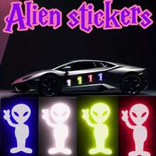 Alien Peace Sign High Reflective Sticker, Maintain Distance Car Decal Suitable For Windows, Bumpers, Outdoor Use, Cars, Helmets, Motorcycles, Rear Windshield - one-size - View 3