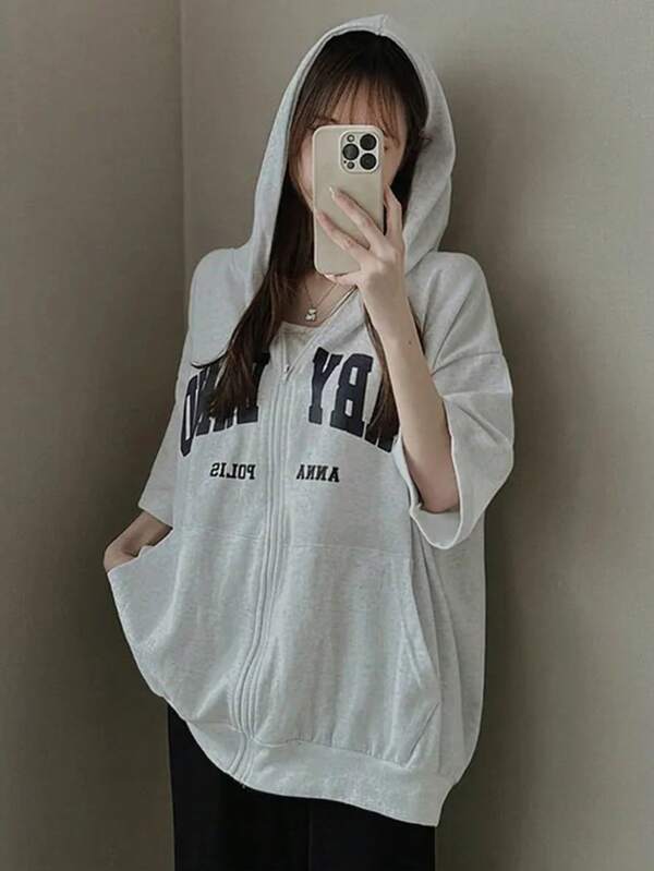 A Popular Item For Summer, Thin Short-Sleeved Tops, Short-Sleeved Hoodies, Alphabet Embroidery, Loose-Fitting, Casual Fashion For Work
