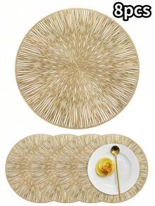 6pcs/8pcs Set Elegant European Style Firework Pattern Round Placemats - Waterproof, Oil-Resistant, Heat-Resistant, Suitable For Western Dining, Lace Design Protects Tabletop, For Events And Parties - Gold - View 6