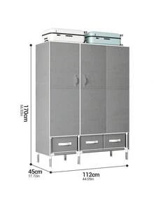 Large Capacity Wardrobe; Magnetic Double-Door; Solid Color Exterior, Modern Minimalist Style, Steel Pipe Assembly Structure Frame, Thicker Pipe Diameter (19mm) Sturdy And Durable, Raised Legs To Store Shoes, Bottom Drawer And Storage Space, Internal Multi-Layer Storage Shelves And Hanging Area, Suitable For Home, Bedroom, Rental, Apartment, Year-Round Clothing Storage Closet Furniture / 112x45x170cm - Multicolor - View 5