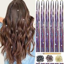 Hair Tinsel Kit With Tools 6Pcs 1200 Strands Pink Tinsel Hair Extensions Heat Resistant Fairy Glitter Hair Extensions Sparkling Shiny Hair Accessories For Girls Women Kids (Pink) - Colorful 6Pcs - View 1
