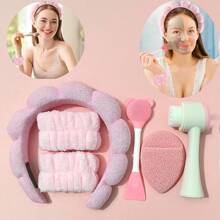 5pcs Headband For Washing Face Wristband Set Sponge Makeup Skincare Headband Terry Cloth Bubble Soft Get Ready Hairband Women Girl Puffy Padded Headwear Non Slip Thick Hair Accessory Back To School