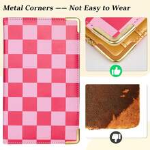 Cute Waitress Book With Money Pocket, Leather Server Book With Zipper Wallet, Black Serving Organizer Fits Server Apron - Pink Checkerboard - 查看 2