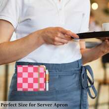 Cute Waitress Book With Money Pocket, Leather Server Book With Zipper Wallet, Black Serving Organizer Fits Server Apron - Pink Checkerboard - 查看 6