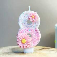 1pc Pink Flower Digit Birthday Cake Candle, Party Festival Birthday Decor Handmade Sparkling Glitter Candle - Pink Daisy - View 21
