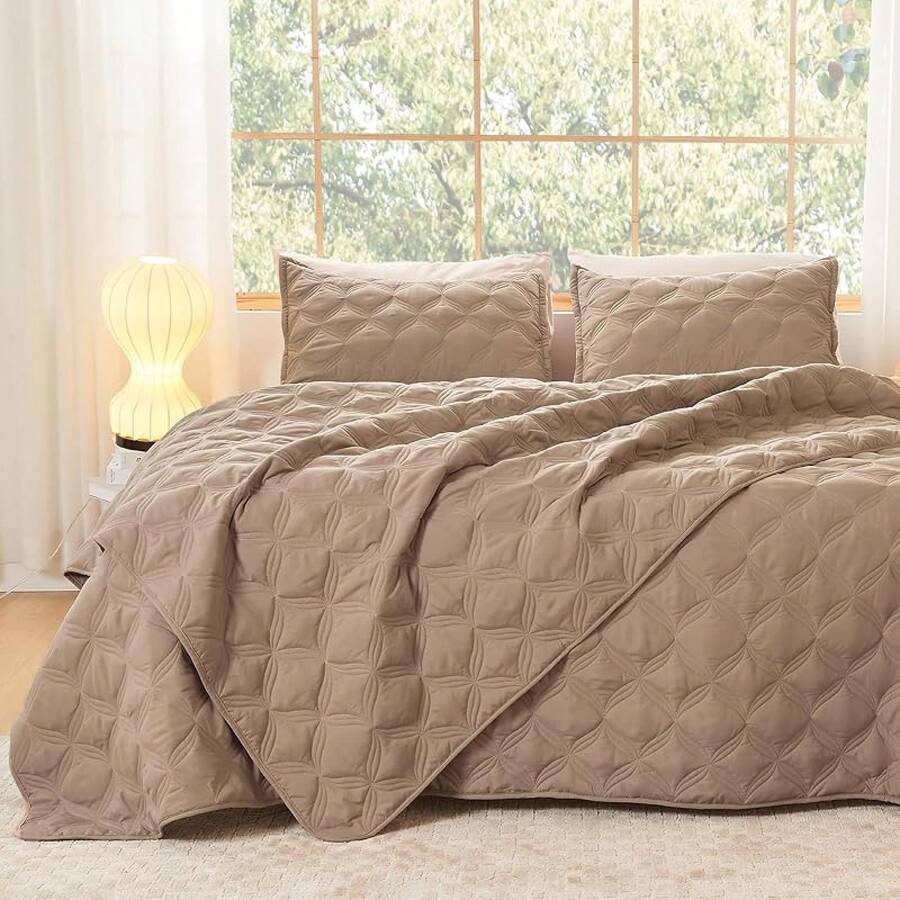 Size Quilt Bedding Set Teal - Full Lightweight Comforter Bedspreads & Coverlets Turquoise - Bedding Cover Bed Decor All Season - 3 Pieces (1 Quilt, 2 Pillowcases) - 14 - 灰褐色 - 查看 1