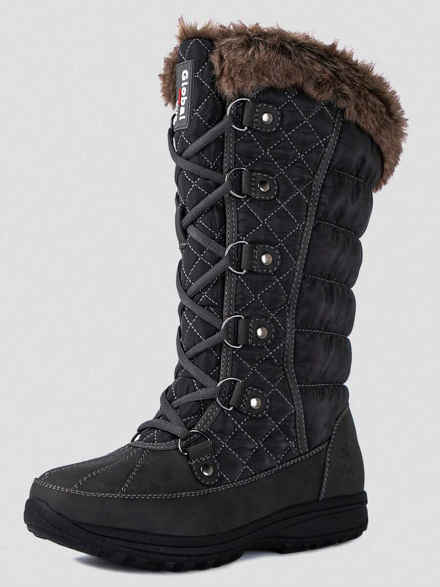 GLOBALWIN Women's Snow Boots Mid Calf Warm Winter Fashion Boots Comfortable Lace-UpWaterproof Boots Insulated Non-Slip Outdoor Shoes For Women - 1816GREY - 查看 1