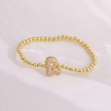 1pc, 18k Gold Plated A-Z Initial Bubble Bracelet Classic Fashion CZ Pave Charm Beads Stretch Design Gift