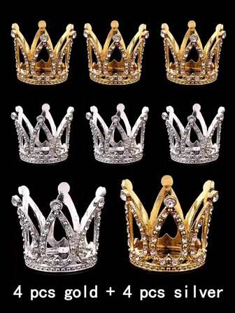 1件/4件/8件/套迷你皇冠蛋糕装饰饰品金色水钻皇冠烘焙配件生日烘焙配件小皇冠