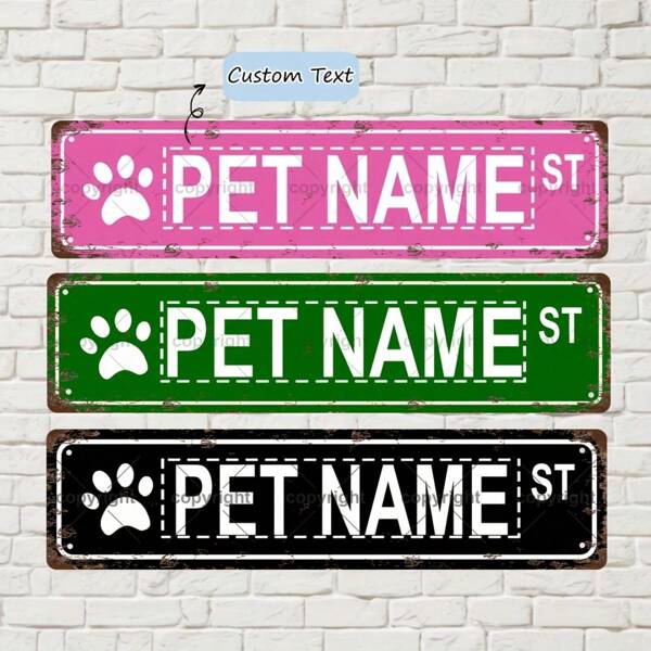 Placa de rua personalizada com nome de animal de estimação, placa personalizada com pata de cachorro e gato, placa de lata de metal vintage personalizada para amantes de animais, decoração para casa, decoração de quarto, decoração de parede, decoração de banheiro, decoração de bar, decoração de café, decoração de garagem, 16 x 4 polegadas de volta às aulas