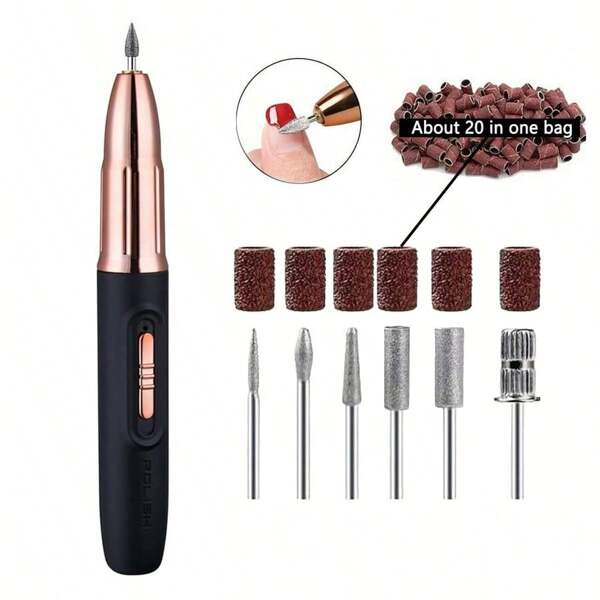Set per manicure professionale, trapano per unghie ricaricabile USB, batteria al litio da 300 mAh ad alta capacità, set per manicure e pedicure, kit per limatura unghie per uso domestico e da salone, strumenti per lucidare le unghie