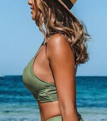 Women's Bikini Top Bathing Suit V Neck Adjustable Spaghetti Straps Twist Front - Green - View 3
