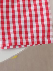 Toddler Cartoon Print Warm Crew Neck Sweatshirt And Plaid Pants Set - Red - View 4