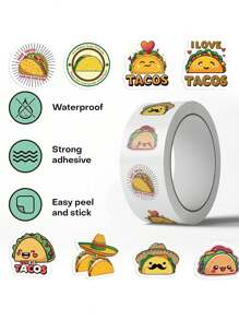 500 Sheets/Roll, Adhesive Tape, Hot Cartoon, Mexican Food, Hand Account Material, Decorative Letter, Sealing School Supplies,Back To School