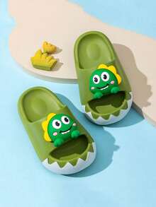 Un par de pantuflas de dinosaurio para niños y niñas en verano, para interiores, con suela suave antideslizante de EVA, para niños y niñas pequeños y medianos - Verde - Ver 4