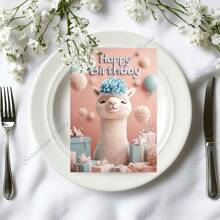 1pc/2pcs Alpaca Fantasy Themed Birthday Greeting Card, Blessing Card, (With Envelope) High Quality Paper, Creative Alpaca Design, Suitable For Friends Party Family Gathering, Birthday Card For Family Members Classmates Friends. School Supplies,Back To School