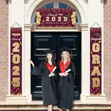 3pcs,2025 Graduation Season, Hangable Door Banner, Pink Graduation Season Photo Background, Happy Graduation Design, Wrinkle-Free Polyester Material, Party Seasonal Decoration, Used For Graduation Season