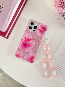 Flower Floral Pattern Painted Braided Transparent Bracelet Phone Case, Flat Printed, Anti-Drop, Fashionable And Cute, Compatible With Iphone 16/16 Pro/16 Pro Max/16 Plus, IPhone 14, IPhone 15, Xs, Xr, 7/8/Plus, S25, A14, A15, A16, A24, A36, A35, A24, A13 Phones Waterproof Shockproof Scratch Resistant