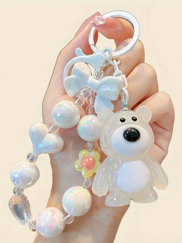 1pc, Cute Cartoon Acrylic Bear Keychain - Stylish Car And Bag Pendant, Perfect Gift For Ladies Valentine's Day Car Accessories Bag Charm School